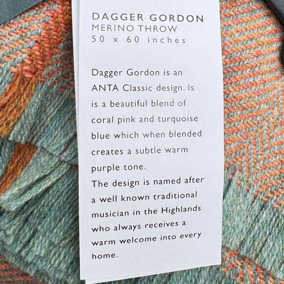 ANTA Plaid Throw Blanket 50"x60" 100% Merino Wool Coral Pink Turquoise NWT - Picture 6 of 10